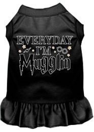 Everyday I'm Mugglin Screen Print Dog Dress Black (size: L (14))