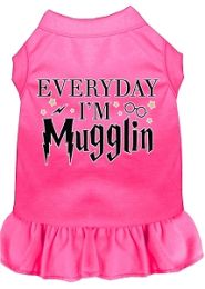 Everyday I'm Mugglin Screen Print Dog Dress Bright Pink (size: L (14))