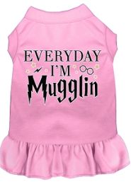 Everyday I'm Mugglin Screen Print Dog Dress Light Pink (size: L (14))