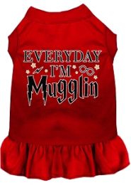 Everyday I'm Mugglin Screen Print Dog Dress Red (size: L (14))