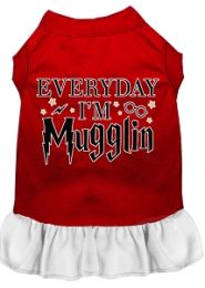Everyday I'm Mugglin Screen Print Dog Dress Red with White (size: XXXL(20))