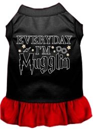 Everyday I'm Mugglin Screen Print Dog Dress Black with Red (size: S (10))
